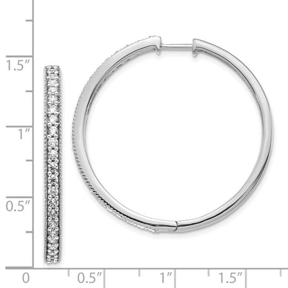 14K Weißgold Creolen mit echten Diamanten und Milgrain-Kante
