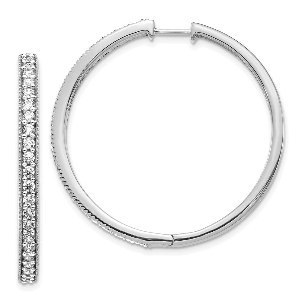 14K Weißgold Creolen mit echten Diamanten und Milgrain-Kante