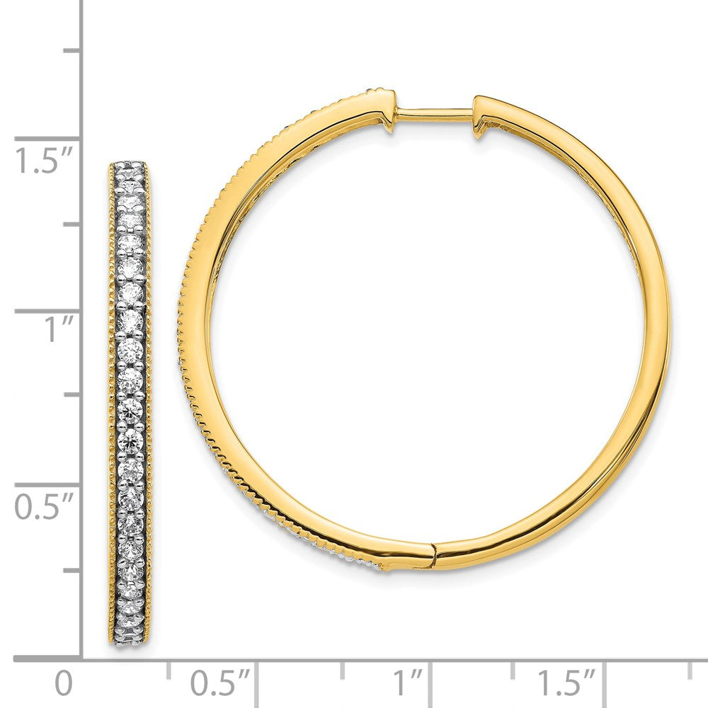 14K Gelbgold Creolen mit echten Diamanten und Milgrain-Verzierung