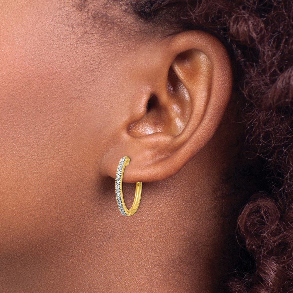 14K Gelbgold Creolen mit echten Diamanten und Milgrain-Klappscharnier