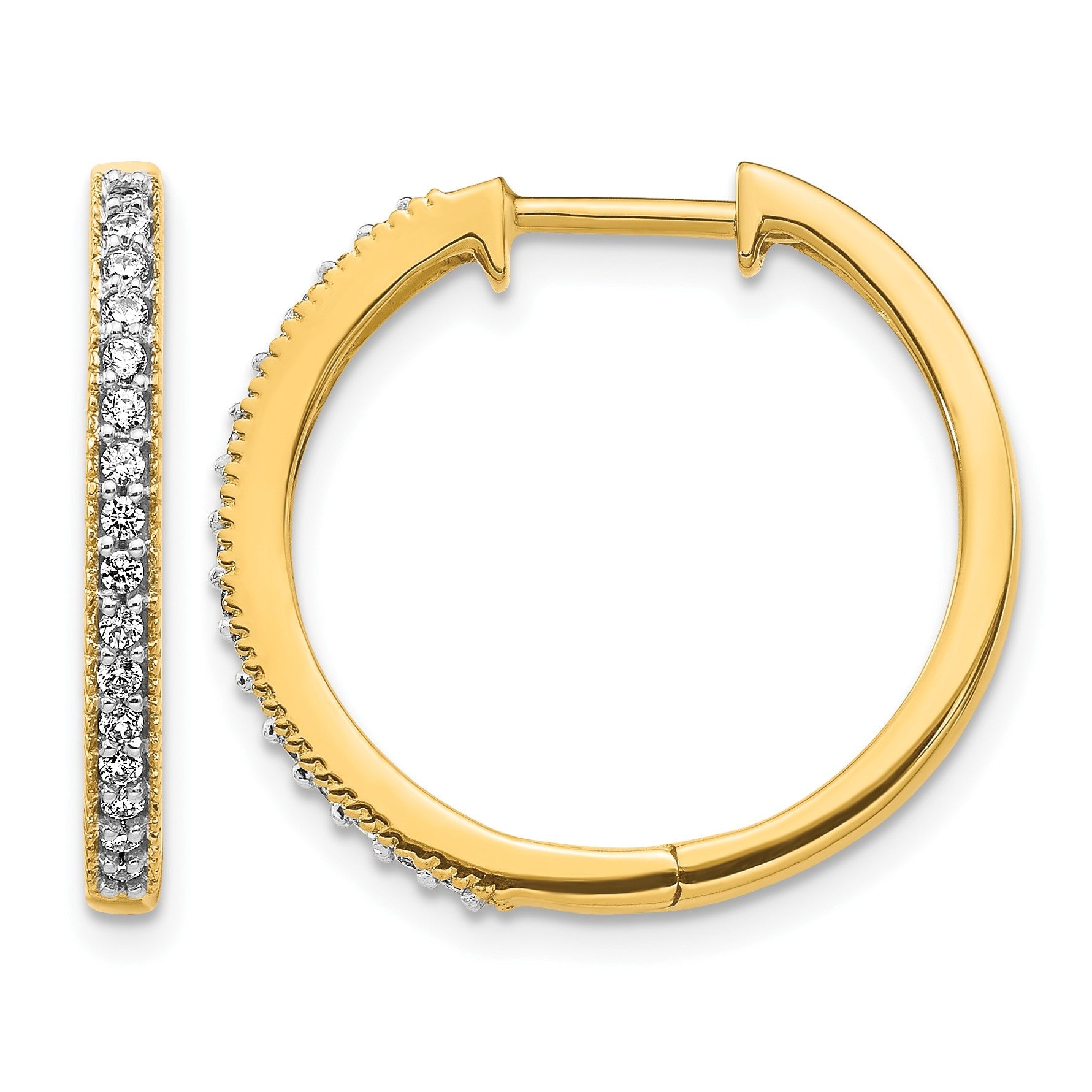 14K Gelbgold Creolen mit echten Diamanten und Milgrain-Klappscharnier