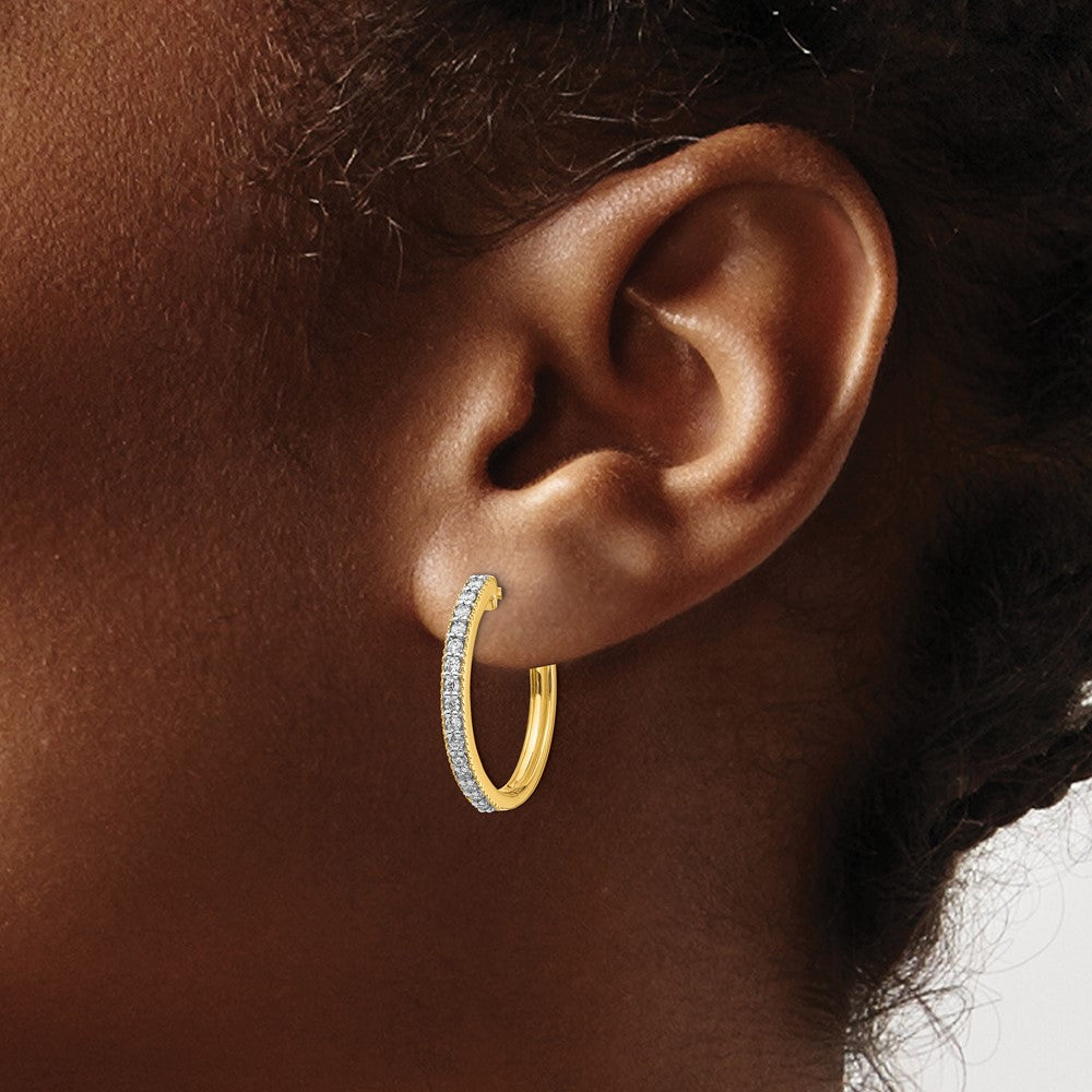 14K Gelbgold Diamant-Creolen mit Milgrain-Rand und Klappscharnier