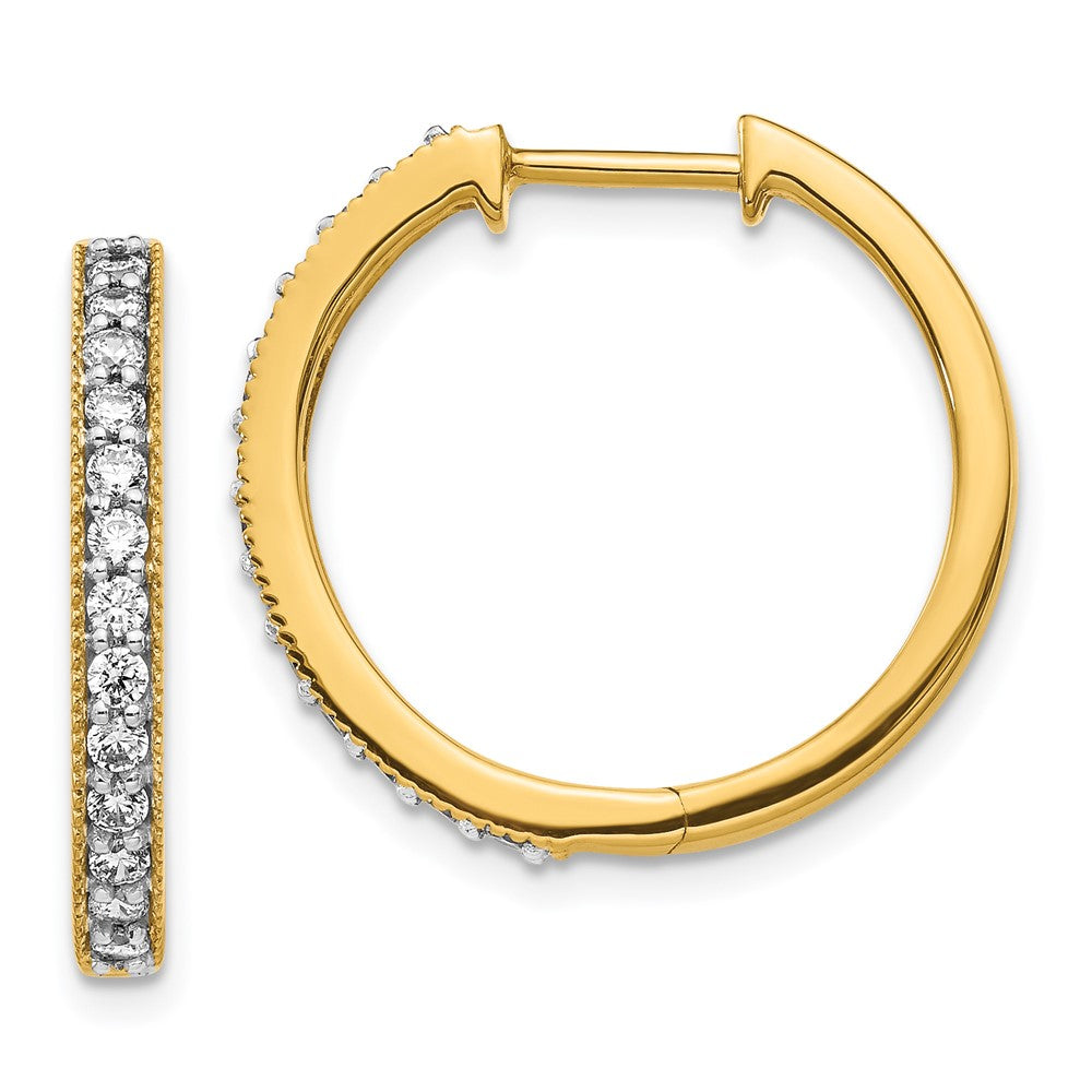 14K Gelbgold Diamant-Creolen mit Milgrain-Fassung, echte Diamanten