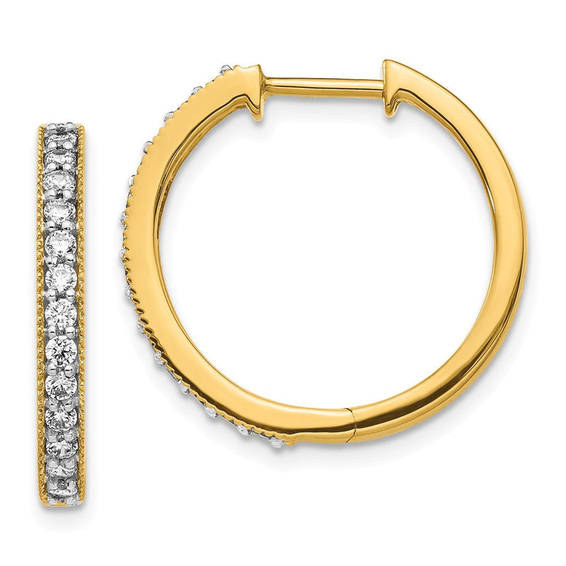 14K Gelbgold Diamant-Creolen mit Milgrain-Fassung, echte Diamanten