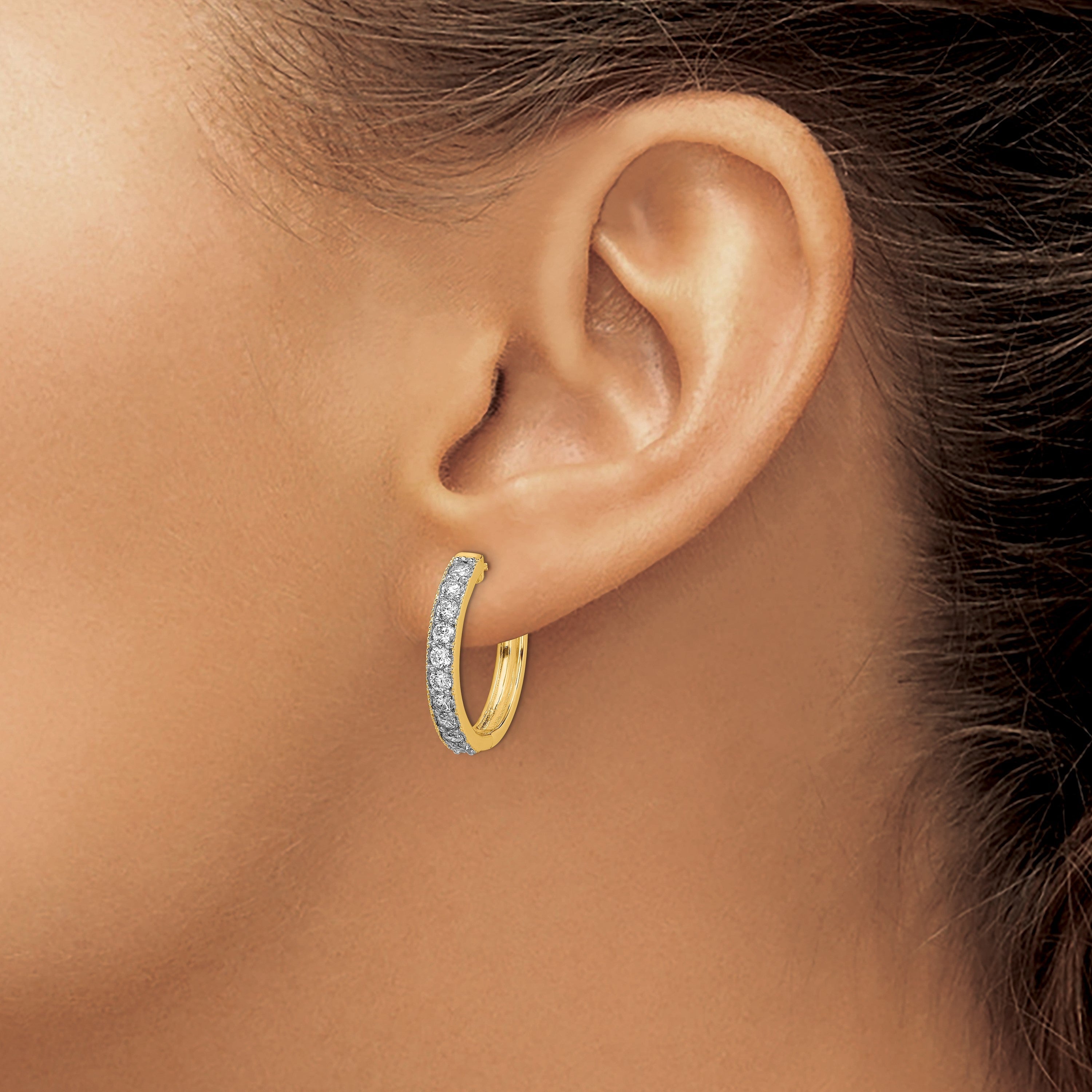 14K Gelbgold Diamant-Creolen mit Klappscharnier und Milgrain