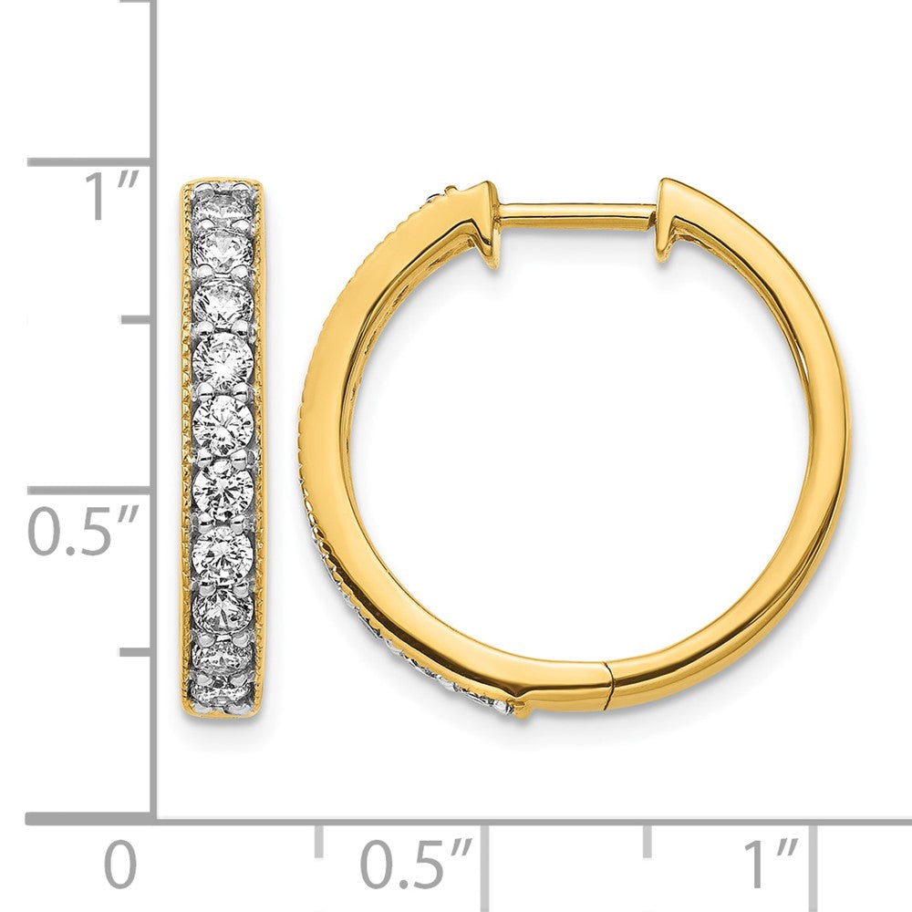14K Gelbgold Diamant-Creolen mit Klappscharnier und Milgrain