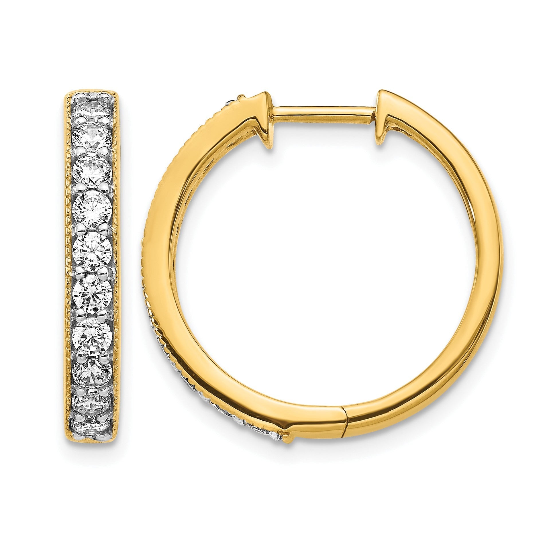 14K Gelbgold Diamant-Creolen mit Klappscharnier und Milgrain
