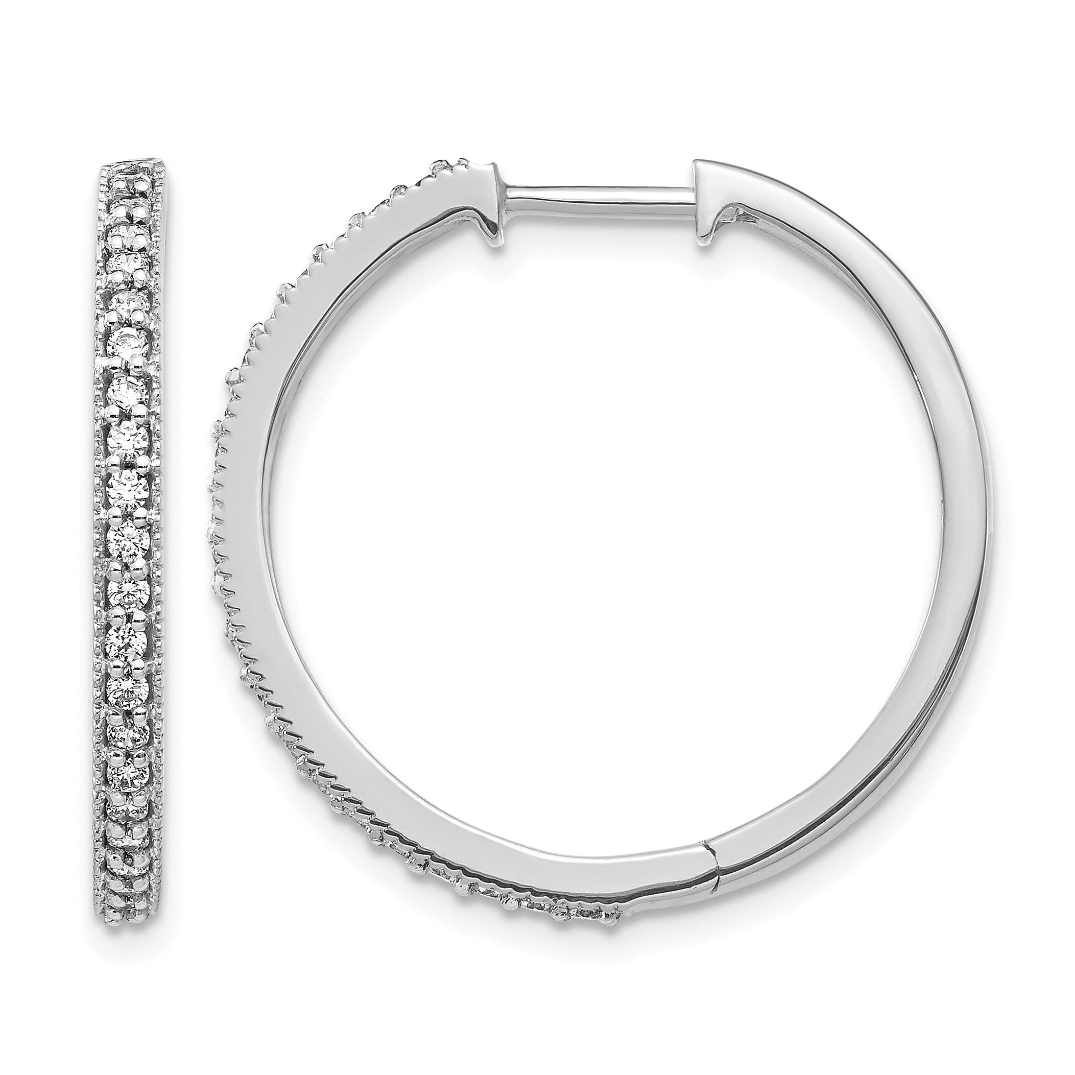 14K Weißgold Diamant-Creolen mit Milgrain