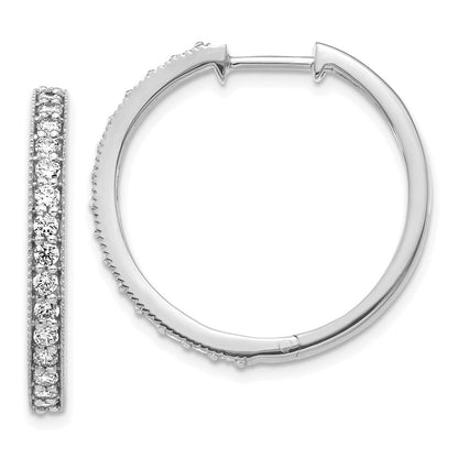 14K Weißgold Creolen mit echten Diamanten und Milgrain-Verzierung