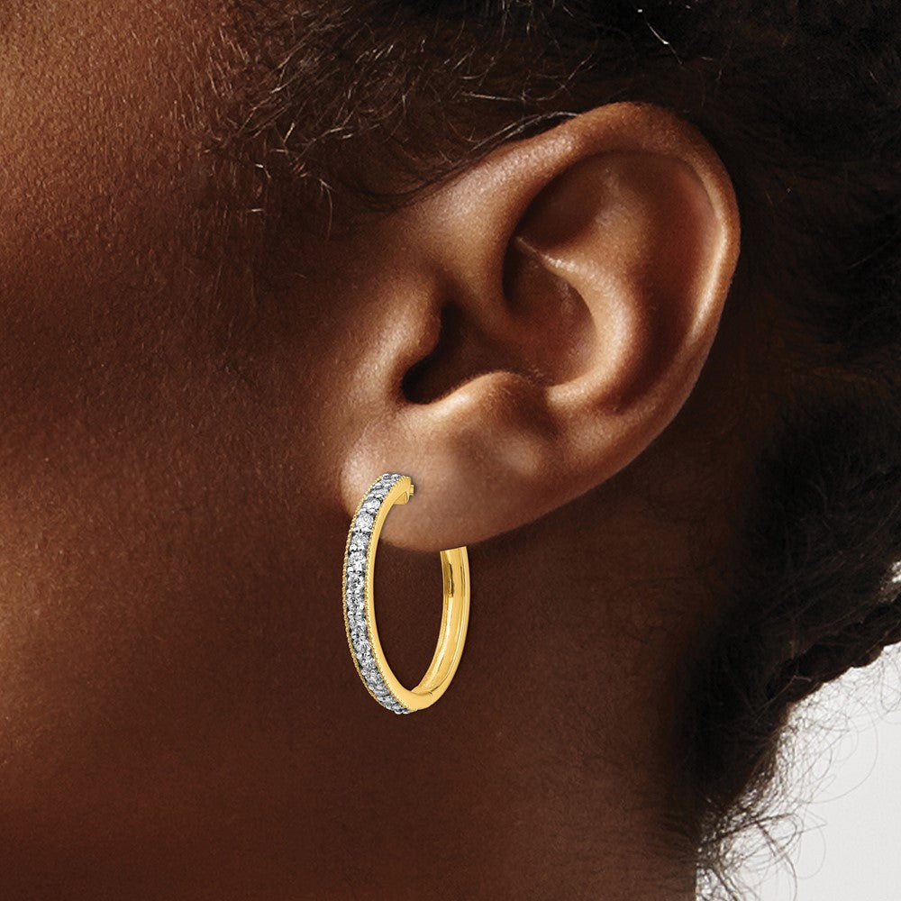 14K Gelbgold Diamant-Creolen mit Milgrain-Fassung