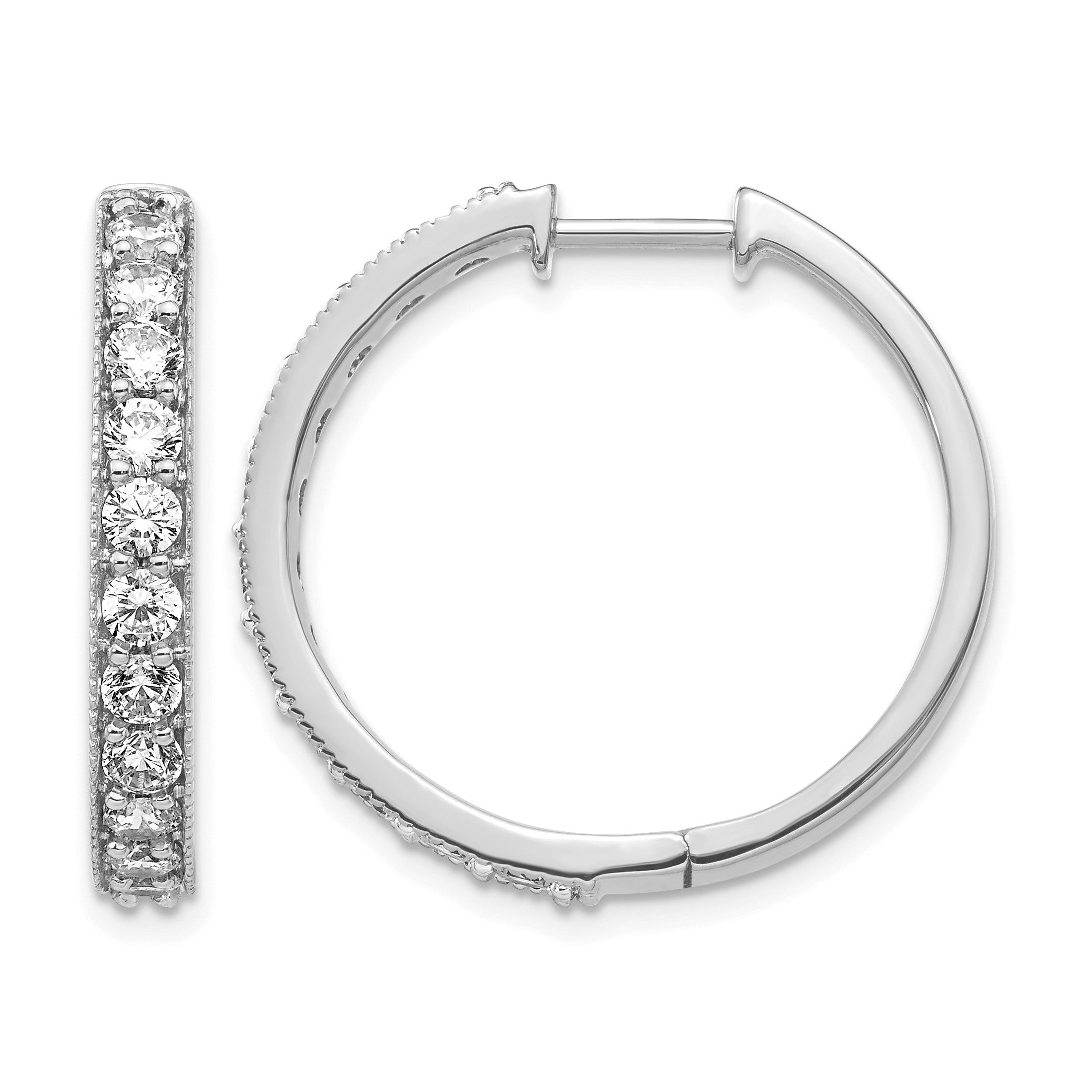 14K Weißgold Creolen mit echten Diamanten und Milgrain-Fassung