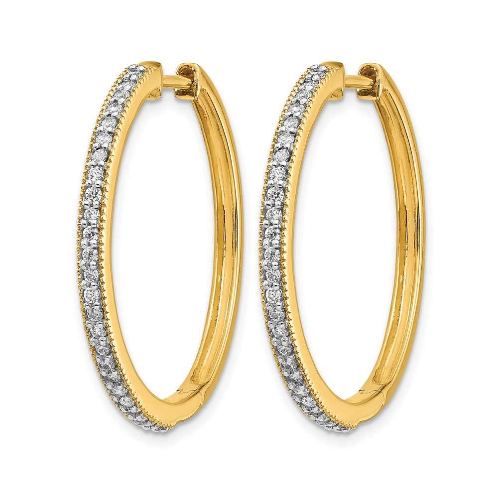 14K Gelbgold Echte Diamant-Creolen mit Milgrain-Kante und Scharnierverschluss