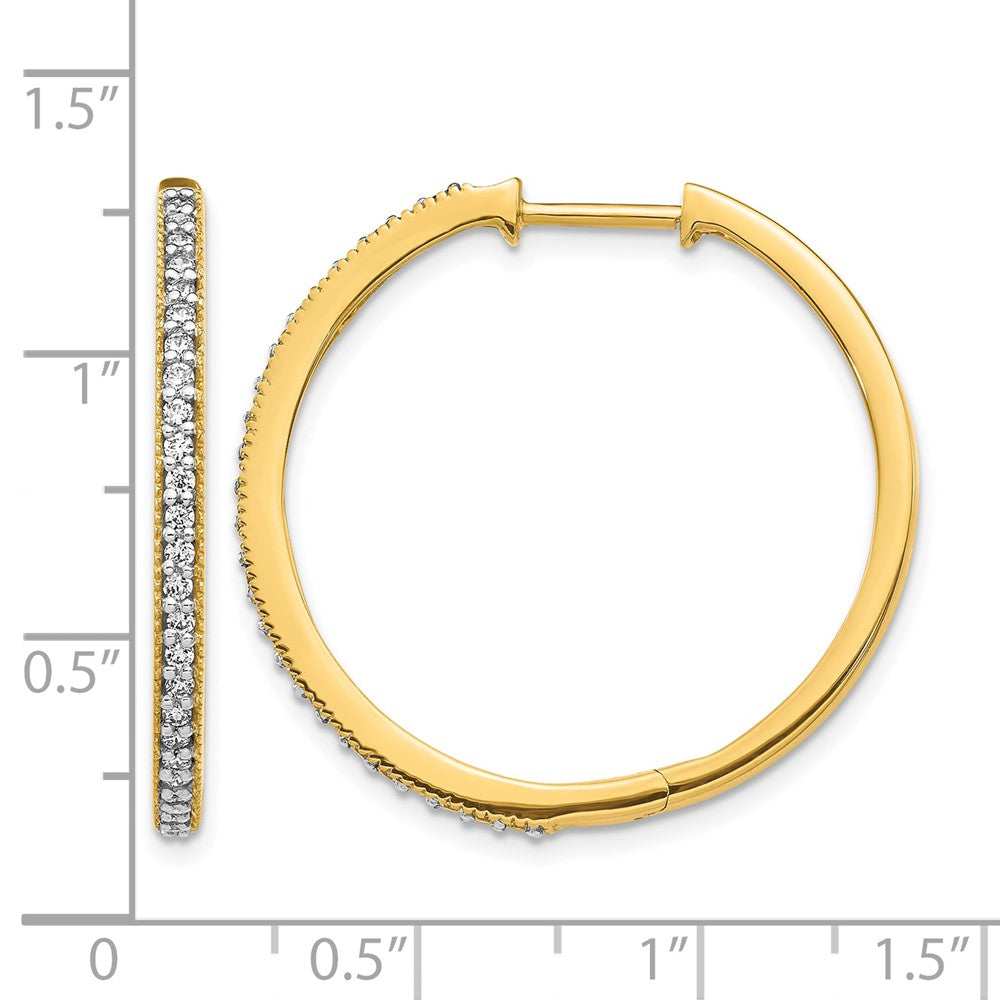 14K Gelbgold Echte Diamant-Creolen mit Milgrain-Kante und Scharnierverschluss