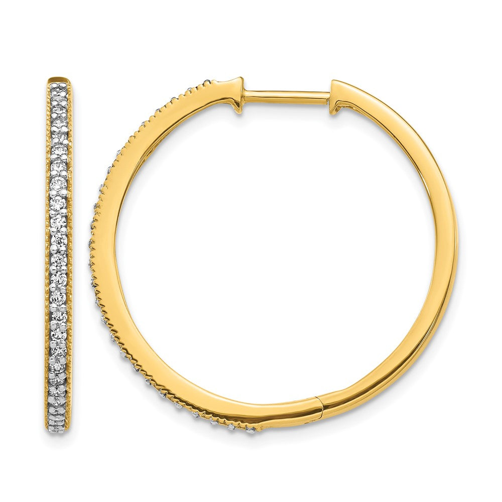 14K Gelbgold Echte Diamant-Creolen mit Milgrain-Kante und Scharnierverschluss
