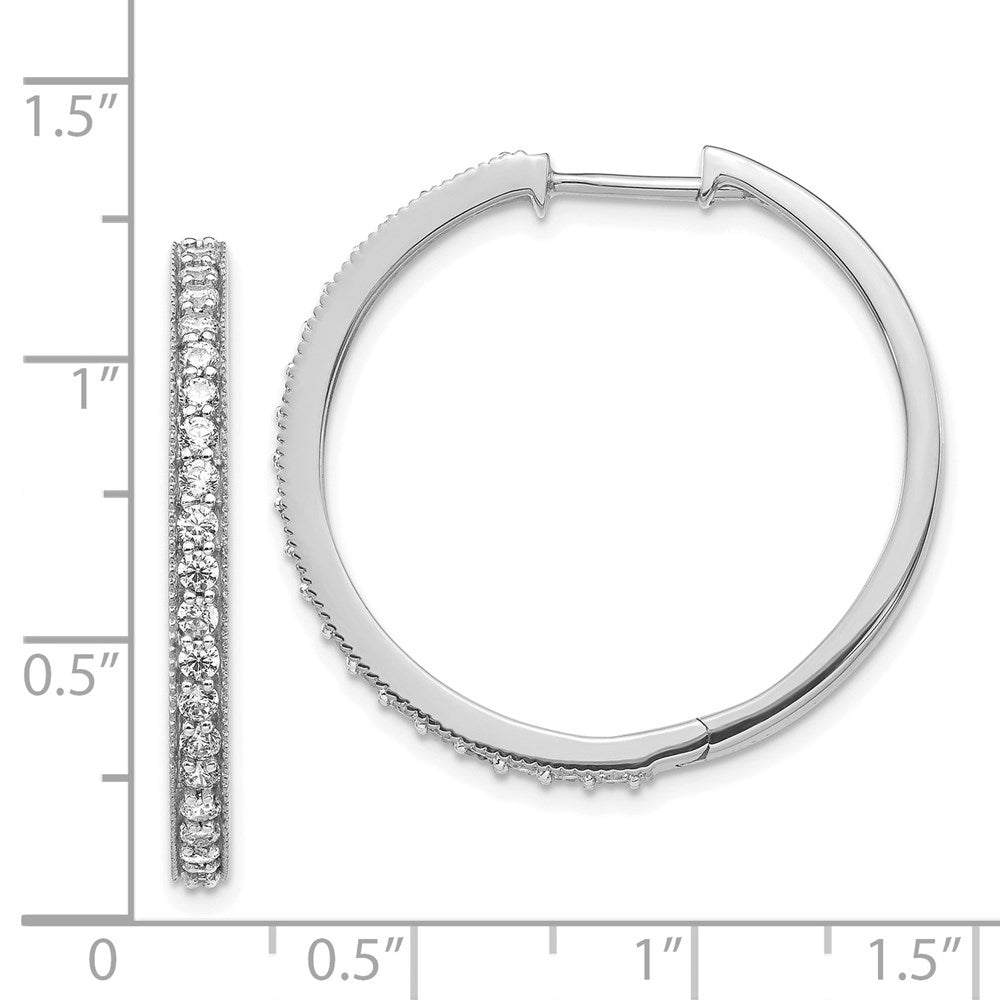14K Weißgold Creolen mit echten Diamanten und Milgrain-Rand