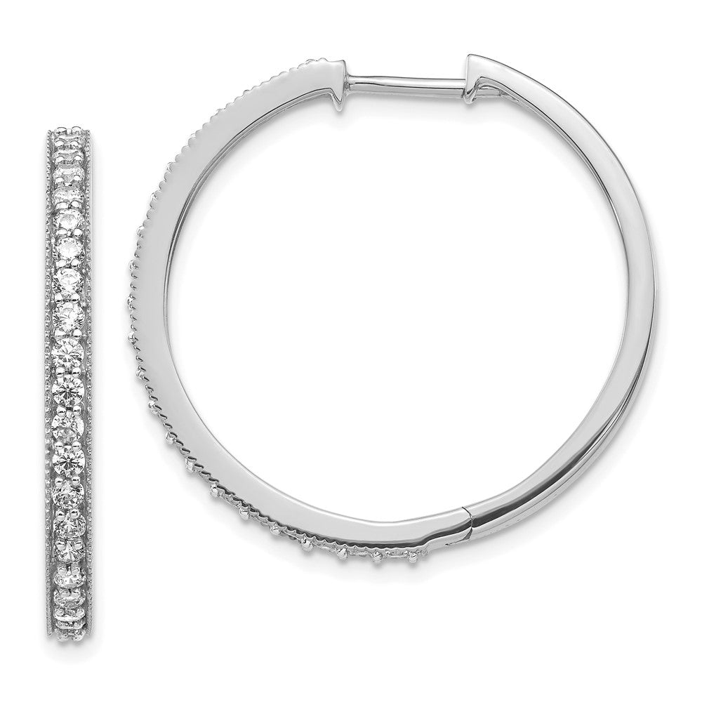 14K Weißgold Creolen mit echten Diamanten und Milgrain-Rand