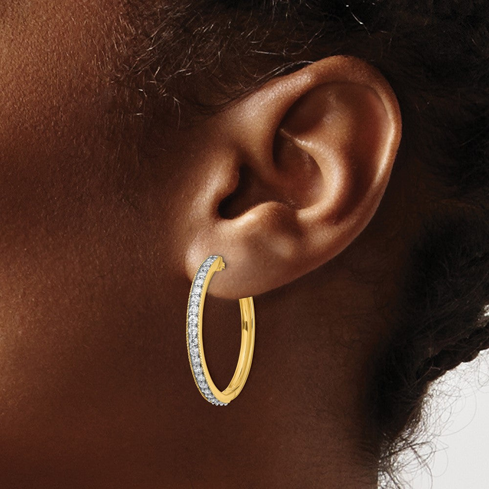 14K Gelbgold Creolen mit echten Diamanten und Milgrain-Kante