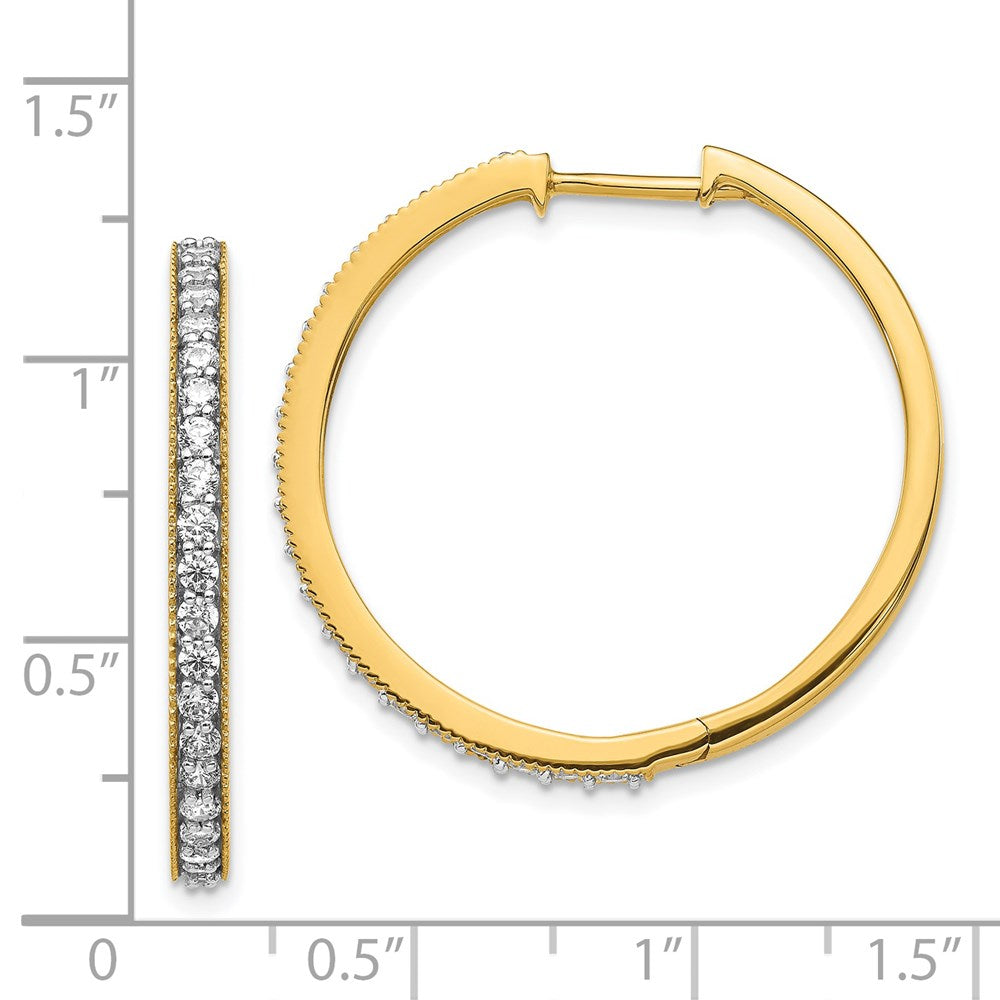 14K Gelbgold Creolen mit echten Diamanten und Milgrain-Kante