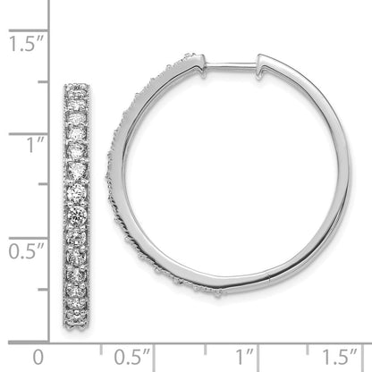 14K Weißgold Ohrringe Creolen mit echten Diamanten und Milgrain-Fassung
