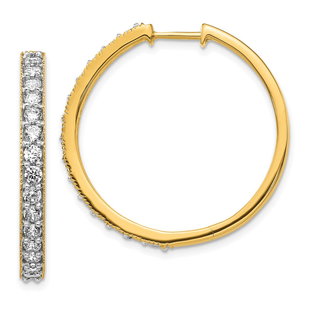 14K Gelbgold Diamant-Creolen mit Milgrain-Fassung, echte Diamanten
