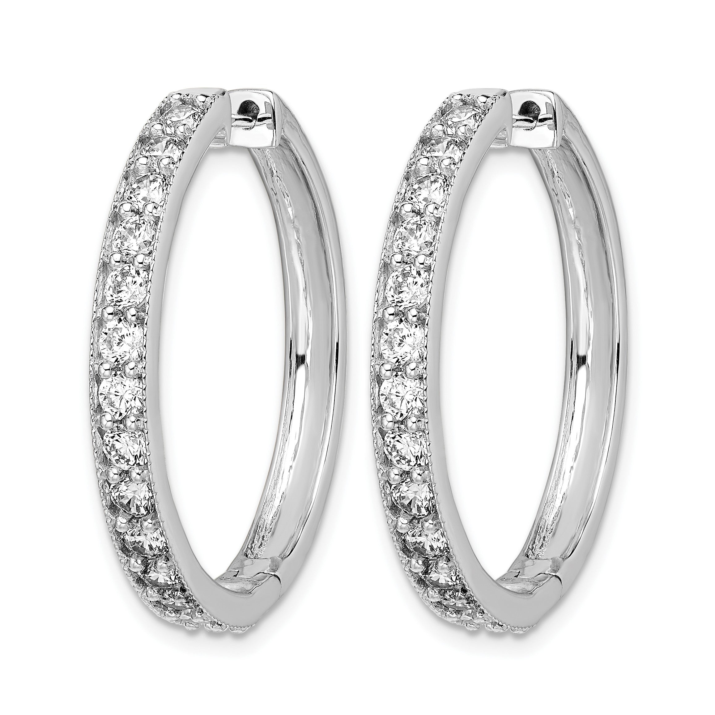 14K Weißgold Creolen mit Klappscharnier, Milgrain-Rand und echten Diamanten