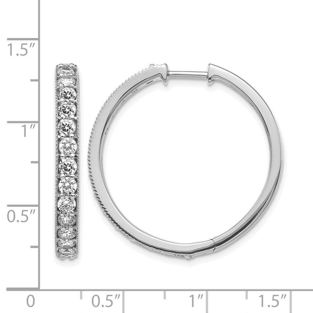 14K Weißgold Creolen mit Klappscharnier, Milgrain-Rand und echten Diamanten
