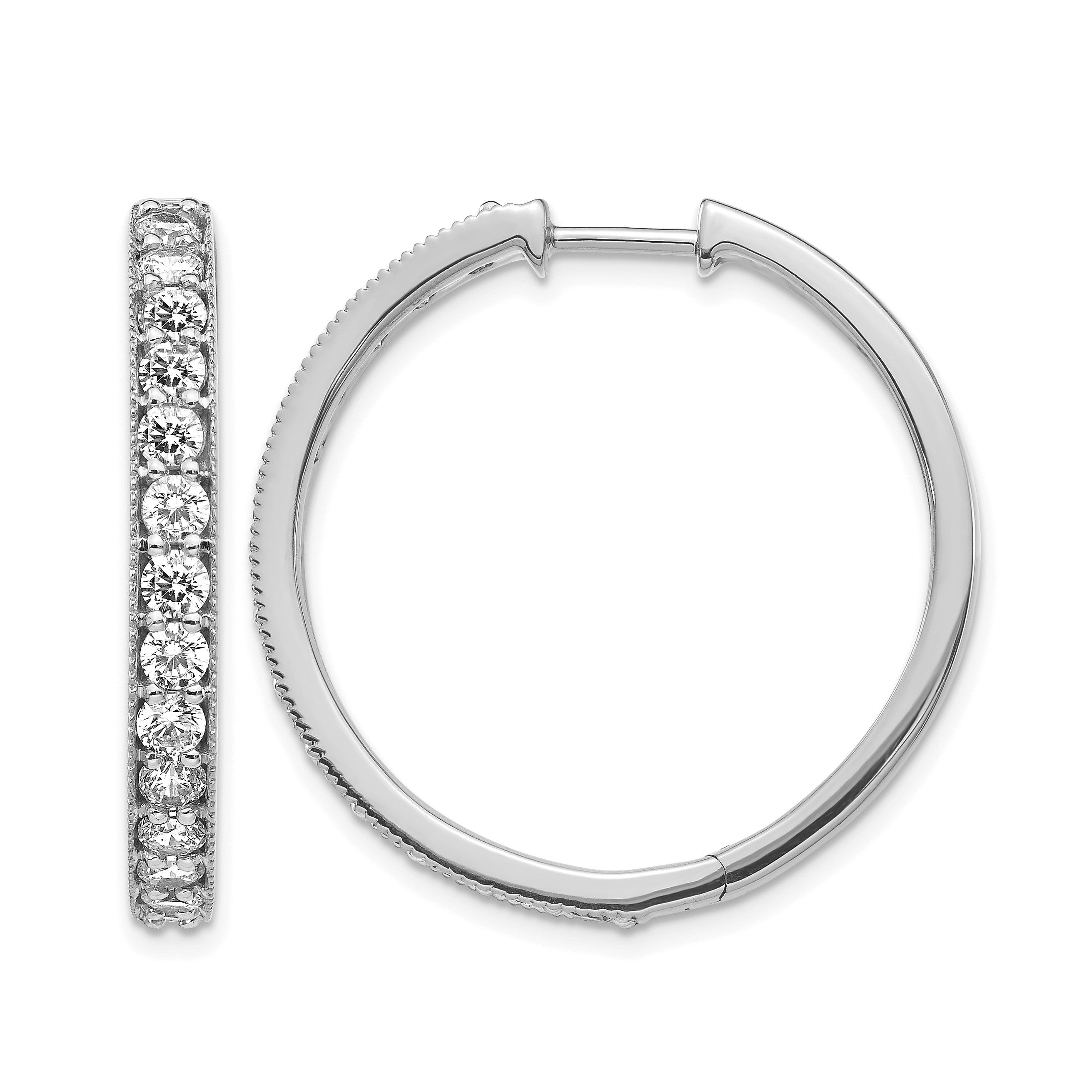 14K Weißgold Creolen mit Klappscharnier, Milgrain-Rand und echten Diamanten