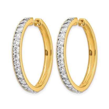 14K Gelbgold Creolen mit echten Diamanten und Milgrain-Klappscharnier
