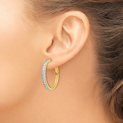 14K Gelbgold Creolen mit echten Diamanten und Milgrain-Klappscharnier