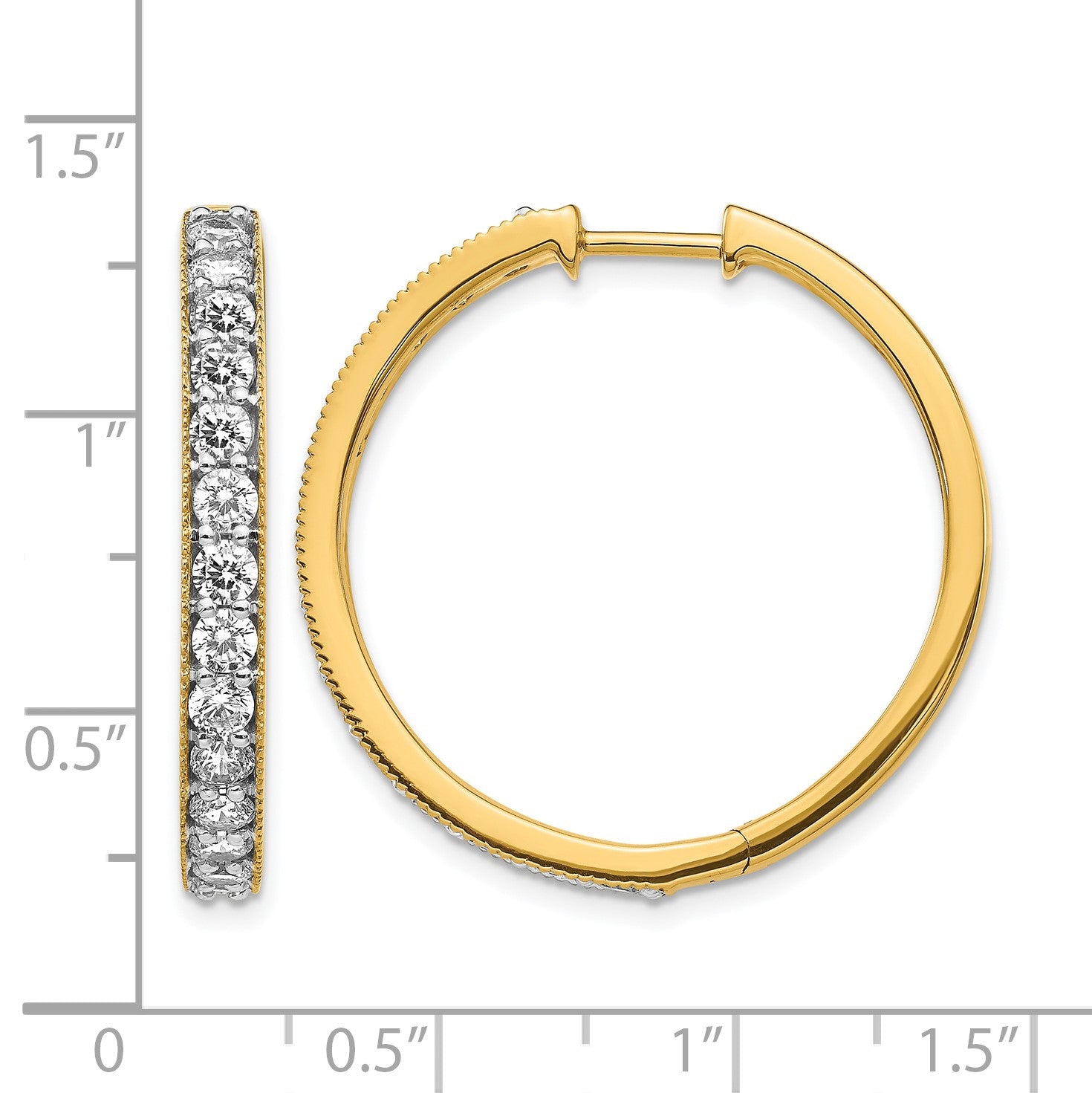 14K Gelbgold Creolen mit echten Diamanten und Milgrain-Klappscharnier