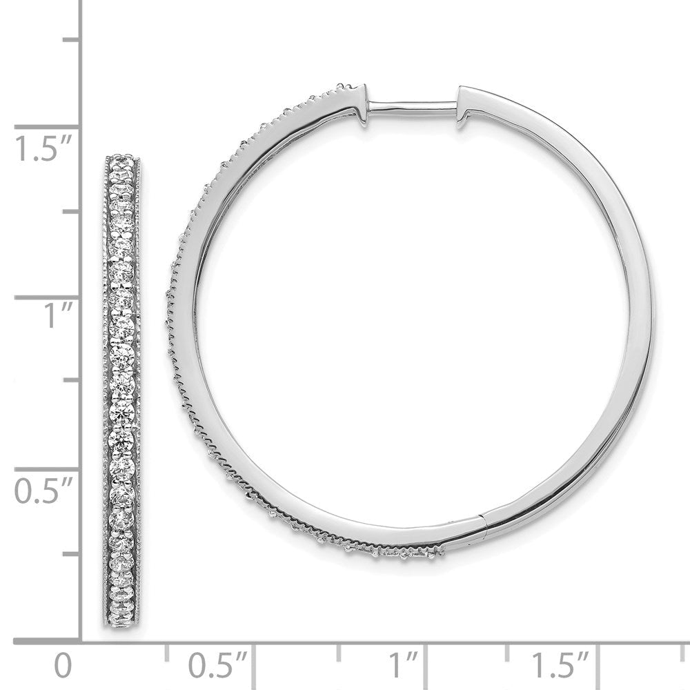 14K Weißgold Creolen mit echten Diamanten und Milgrain-Verzierung