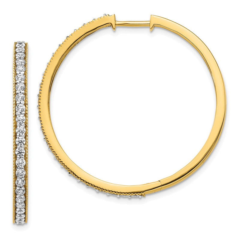 14K Gelbgold Creolen mit echten Diamanten und Milgrain-Fassung