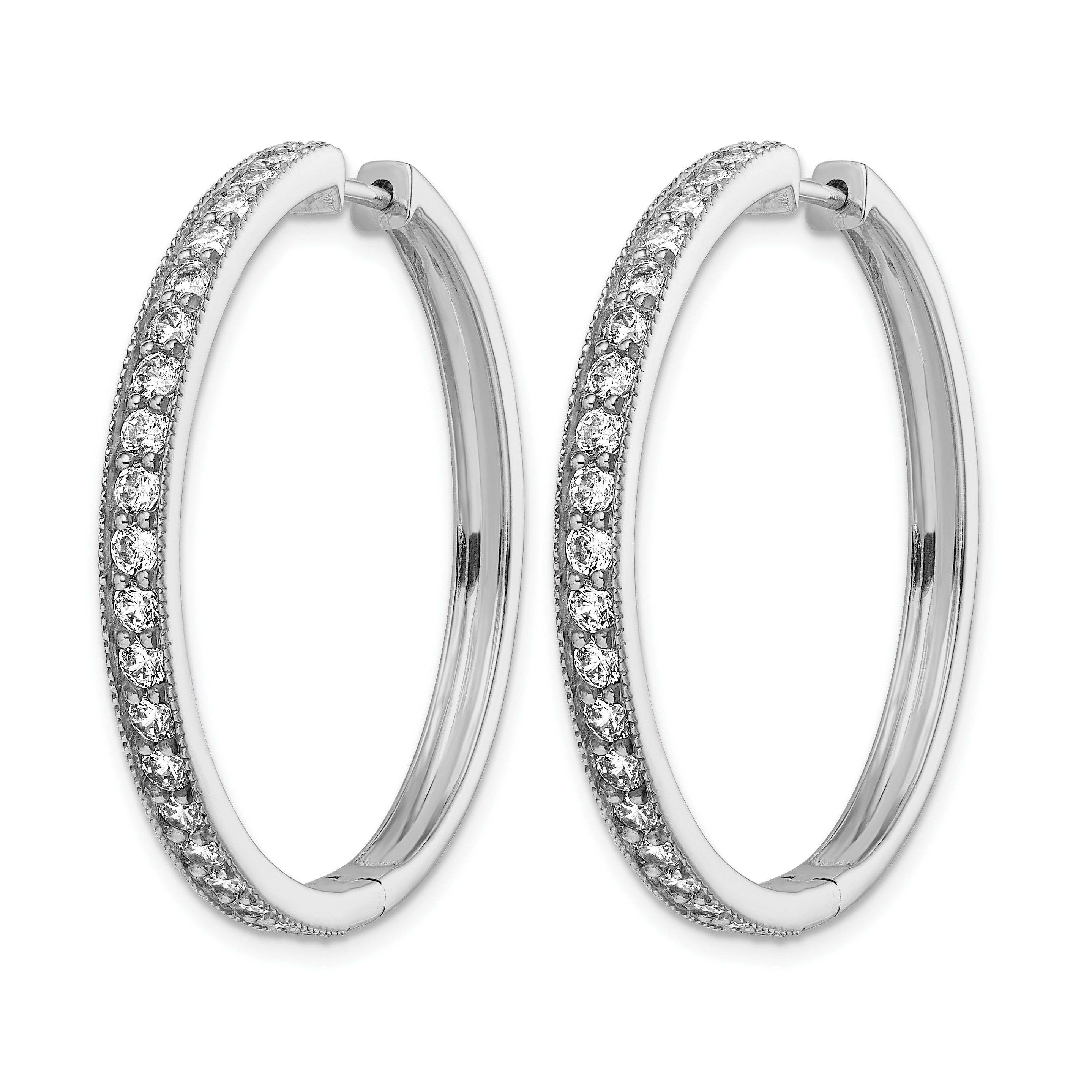 14K Weißgold Creolen mit echten Diamanten und Milgrain-Fassung, Klappscharnier