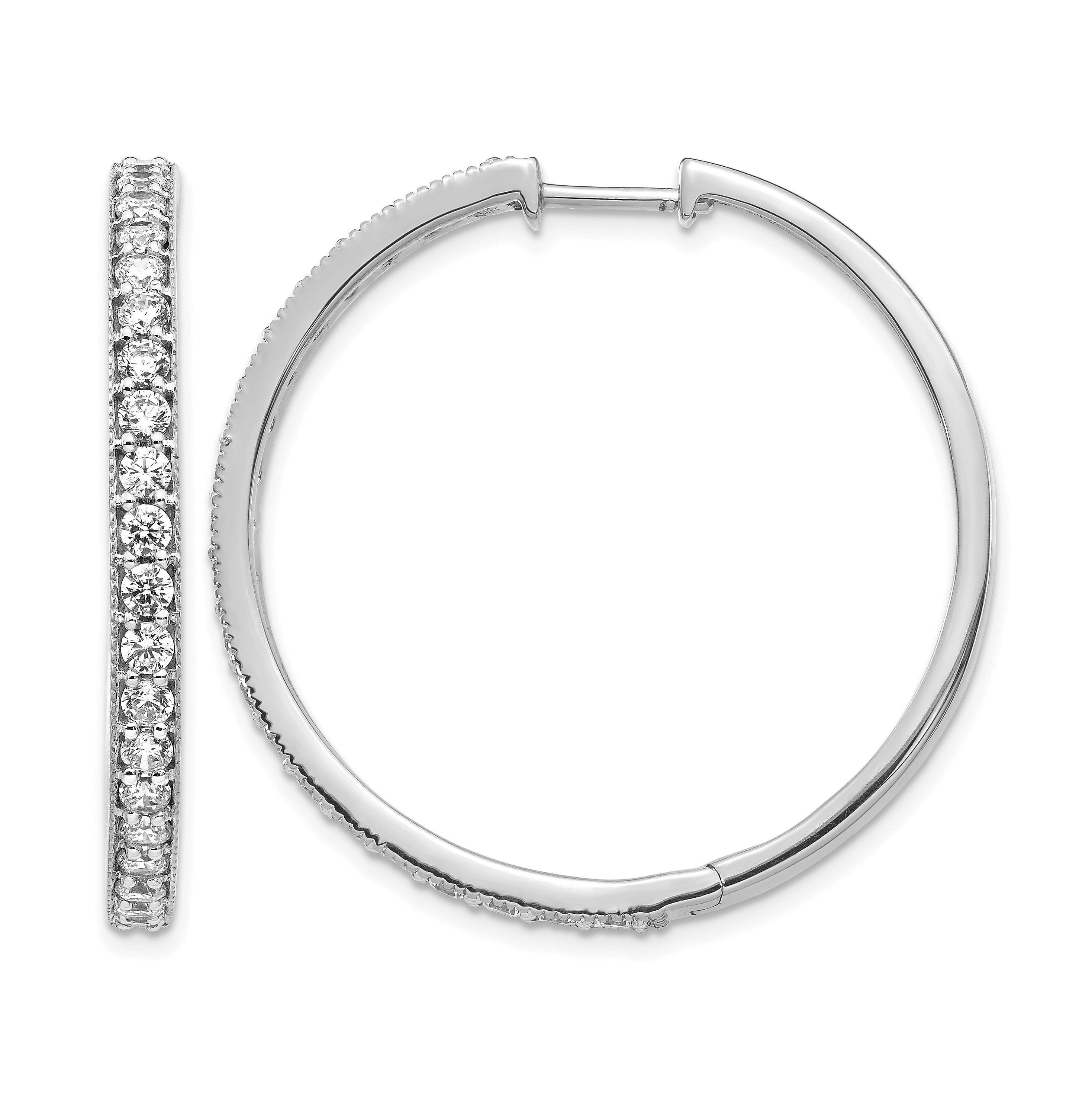 14K Weißgold Creolen mit echten Diamanten und Milgrain-Fassung, Klappscharnier