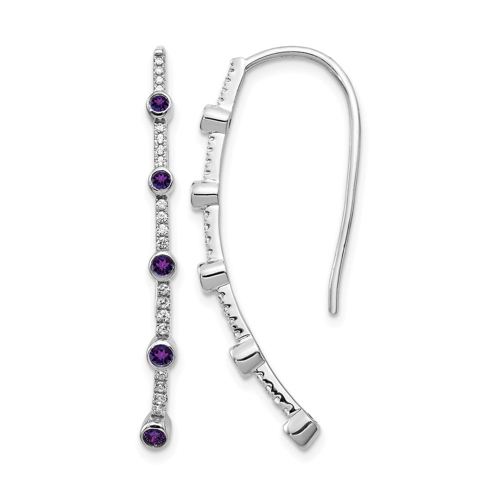 14K Weißgold Ohrringe mit echten Diamanten und Amethyst