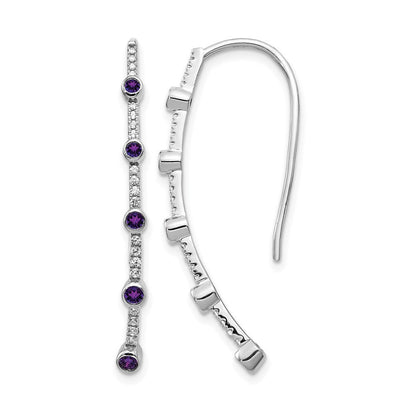 14K Weißgold Ohrringe mit echten Diamanten und Amethyst