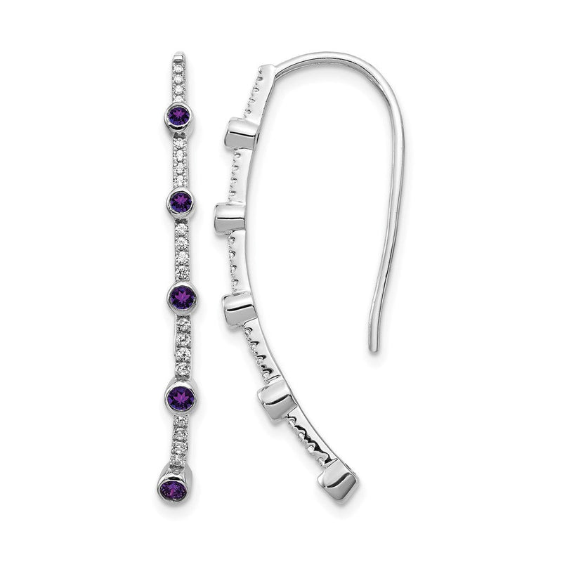 14K Weißgold Ohrringe mit echten Diamanten und Amethyst