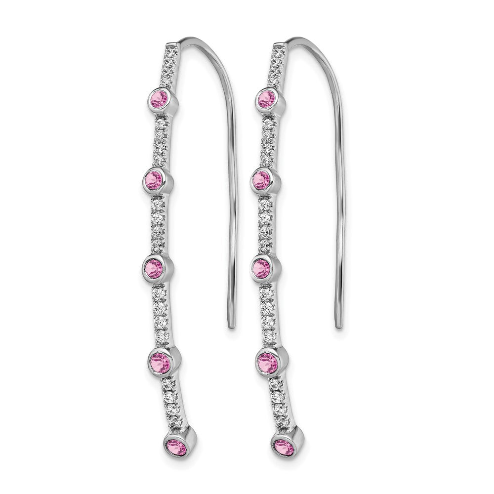 14K Weißgold Fadenohrringe mit 0,375 ct. laborgezüchteten Diamanten VS/SI+ G+ und laborgezüchtetem Pink-Saphir