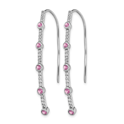 14K Weißgold Fadenohrringe mit 0,375 ct. laborgezüchteten Diamanten VS/SI+ G+ und laborgezüchtetem Pink-Saphir