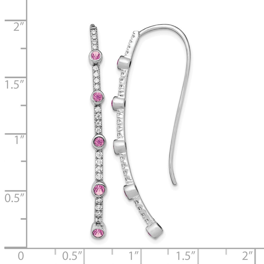 14K Weißgold Fadenohrringe mit 0,375 ct. laborgezüchteten Diamanten VS/SI+ G+ und laborgezüchtetem Pink-Saphir