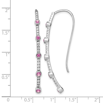 14K Weißgold Fadenohrringe mit 0,375 ct. laborgezüchteten Diamanten VS/SI+ G+ und laborgezüchtetem Pink-Saphir