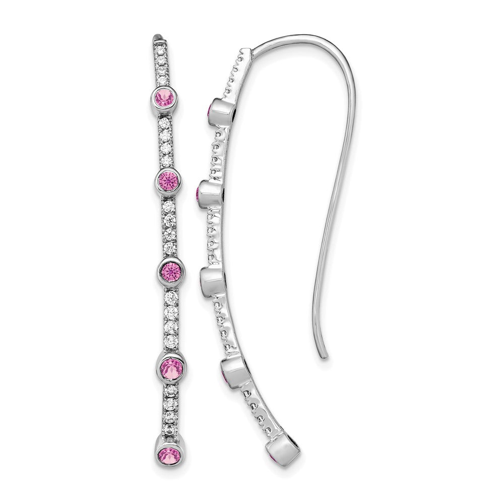 14K Weißgold Fadenohrringe mit 0,375 ct. laborgezüchteten Diamanten VS/SI+ G+ und laborgezüchtetem Pink-Saphir