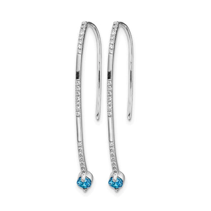 14K Weißgold Ohrringe mit echten Diamanten und blauem Topas