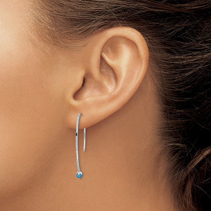 14K Weißgold Ohrringe mit echten Diamanten und blauem Topas