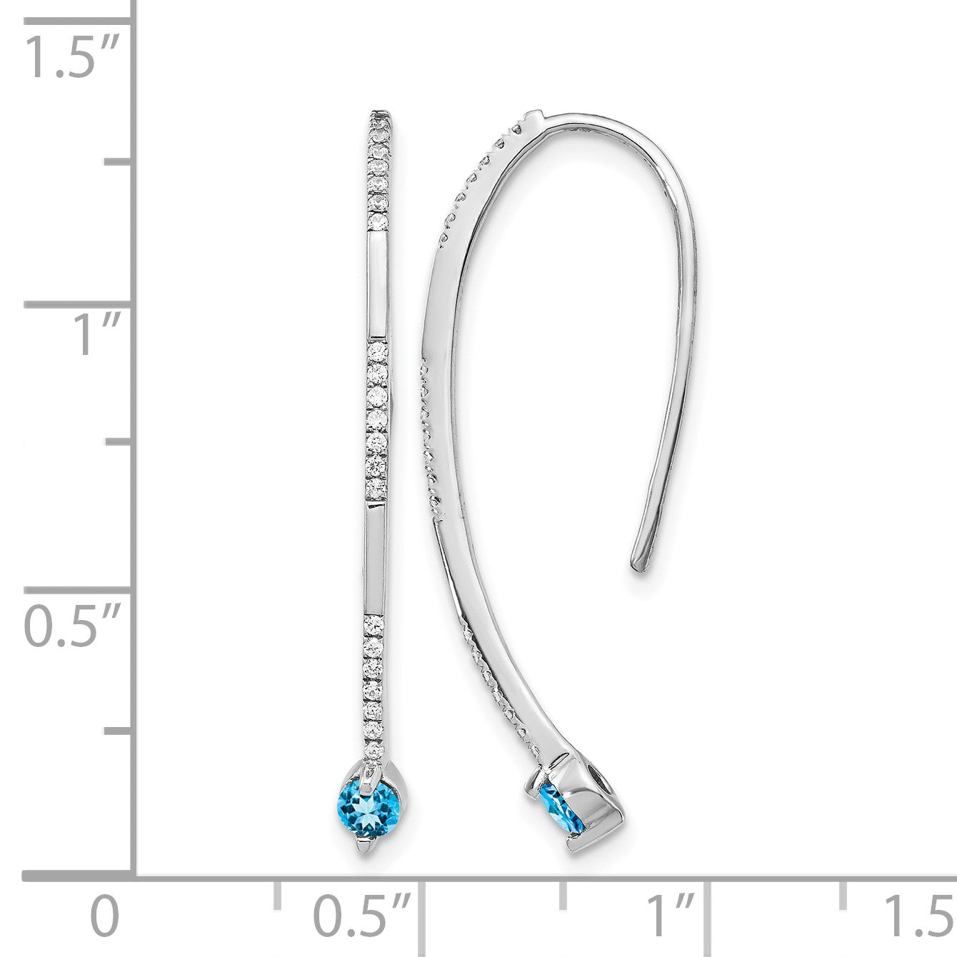 14K Weißgold Ohrringe mit echten Diamanten und blauem Topas