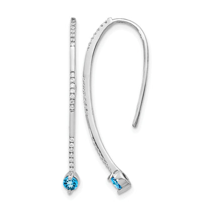 14K Weißgold Ohrringe mit echten Diamanten und blauem Topas