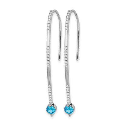 14K Weißgold Ohrringe mit echten Diamanten und blauem Topas