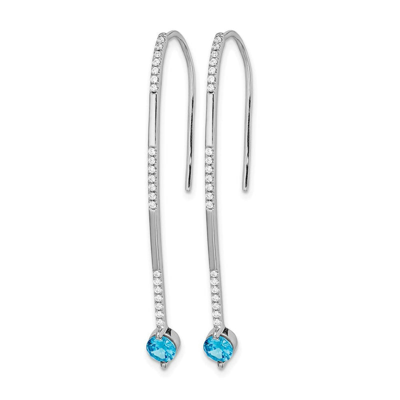 14K Weißgold Ohrringe mit echten Diamanten und blauem Topas
