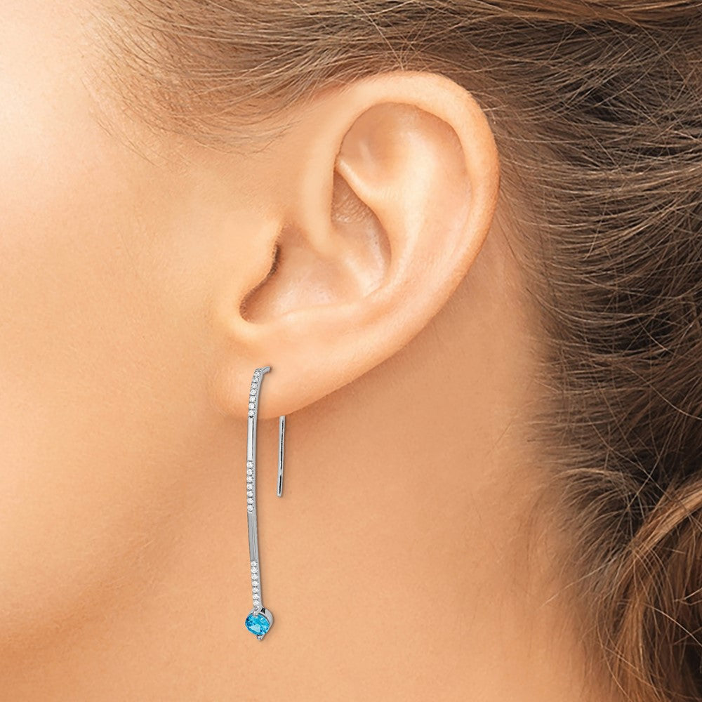 14K Weißgold Ohrringe mit echten Diamanten und blauem Topas