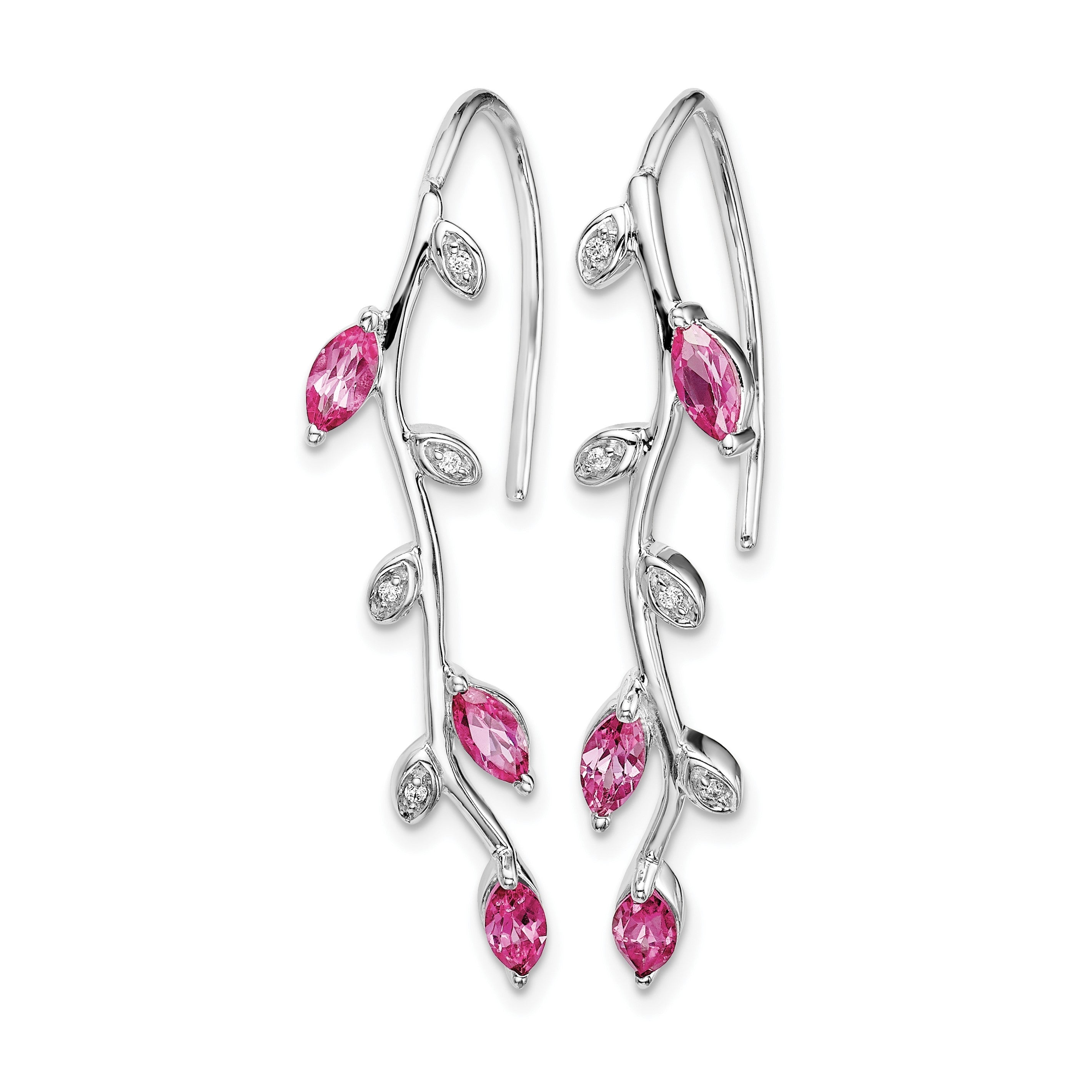 14K Weißgold Ohrringe mit echten Diamanten und rosa Saphiren